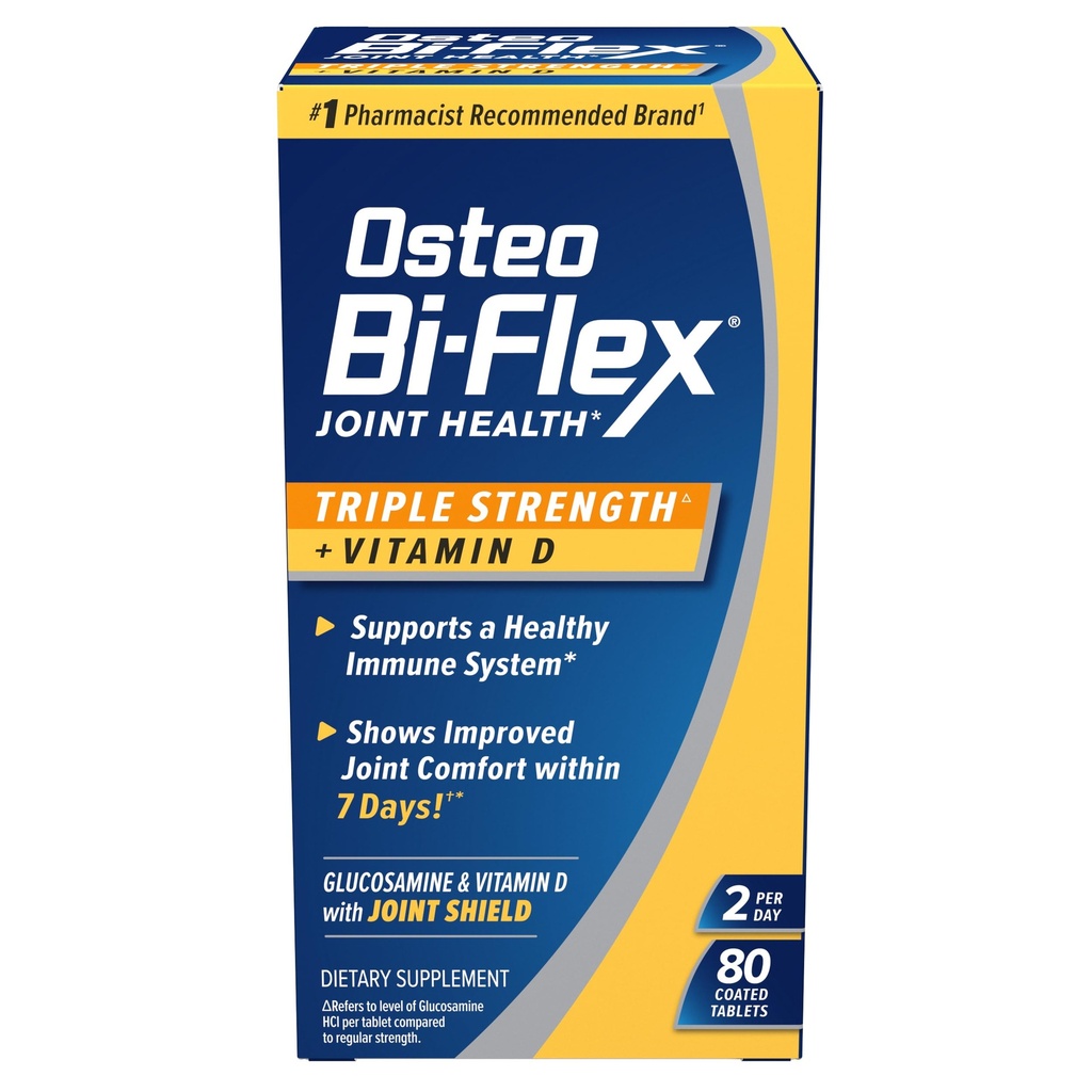 Osteo Bi- Flex Triple Strength( 5) με Βιταμίνη D Γλυκοσαμίνη Κοινή Συμπλήρωμα Υγείας, Επικαλυμμένα δισκία, 80 Count