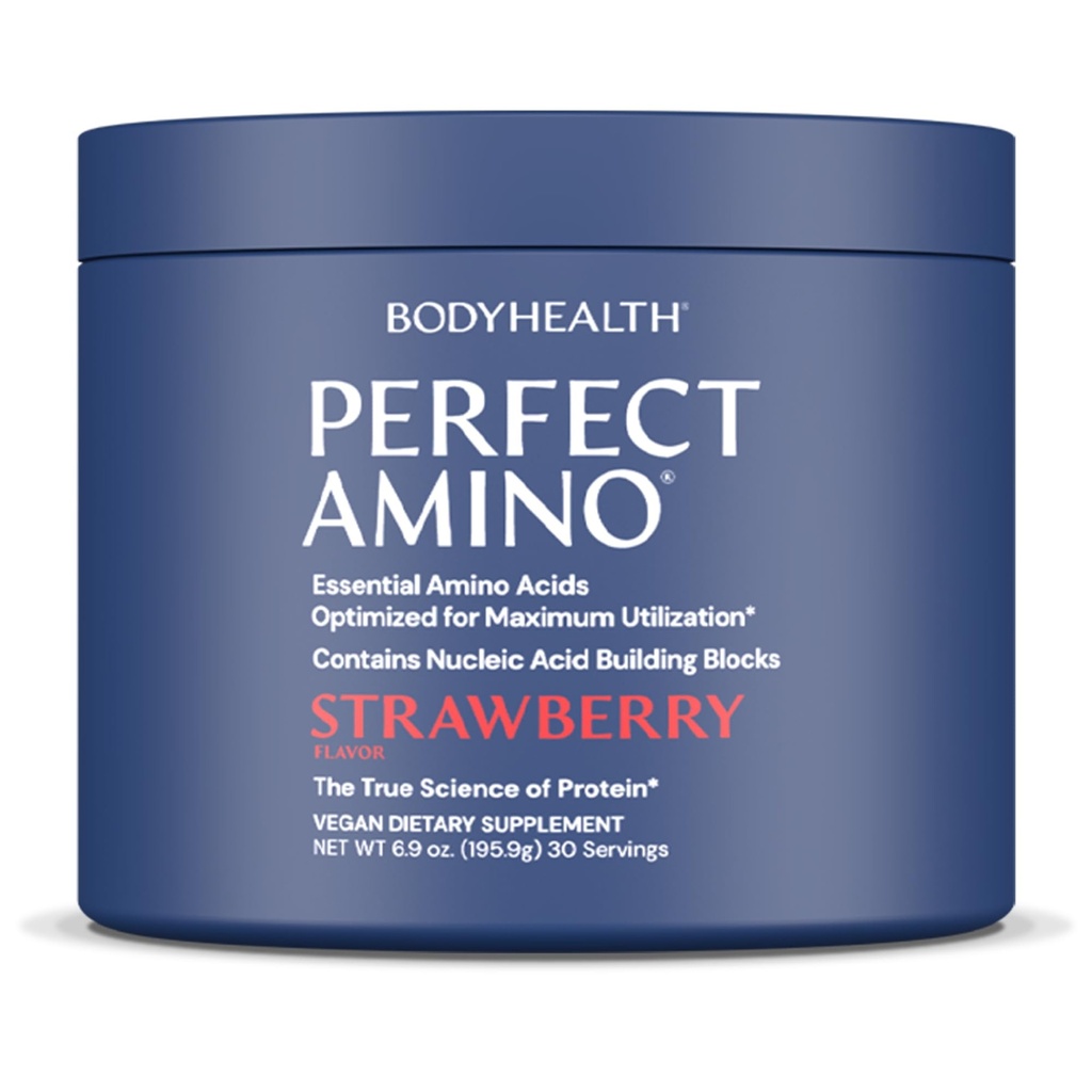 BodyHealth PerfectAmino Powder - BCAA and EAA Powder for Pre and Post Workout - Amino Acid Energy Drink for Men and Women to Support Lean Muscle and Recovery - Strawberry - 30 Servings