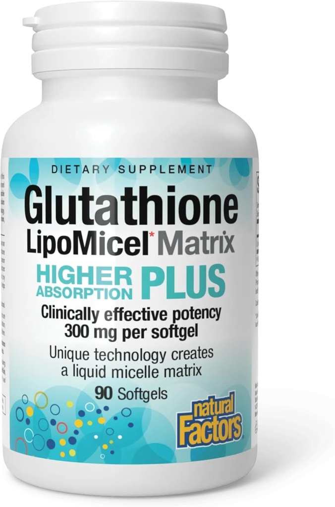 Natural Factors Glutathione LipoMicel Matrix, 300 mg, Offers Higher Absorption & Powerful Antioxidant Support, 90 Softgels