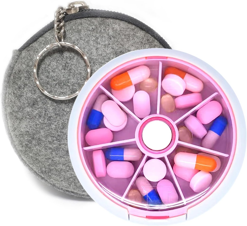 Pill Organizer Travel Pill Case για Purse Portable Pill Box Round Weekiy Pill Pill Container for Vitamin Fish Oil Pills Supplements (Pink+Bag)