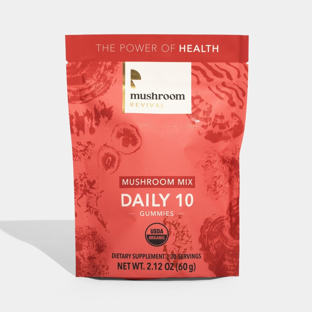 Αναβίωση μανιταριών, οργανική, καθημερινή 10 Mushroom Mix Gummies, 2,12 ουγγιά, μη-GMO, Vegan, Χωρίς γλουτένη, Keto, χωρίς γαλακτοκομικά