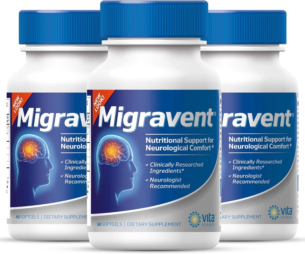 Vita Sciences Migravent – Advanced Nutritional Formula with Magnesium, CoQ10, Vitamin B2, και PA-free Butterbur για Νευρολογική και Αγγειακή Υποστήριξη – 60 κάψουλες (Pack of 3)