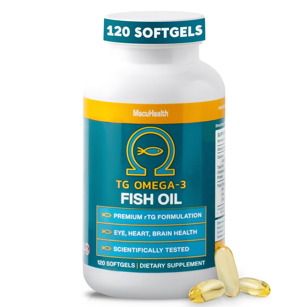 Macuhealth Omega 3 Fish Oil - 1100mg DHA, 1100mg EPA, Eye & Brain Health Supplement, Τριγλυκερίδια Formula, 120 Softgels