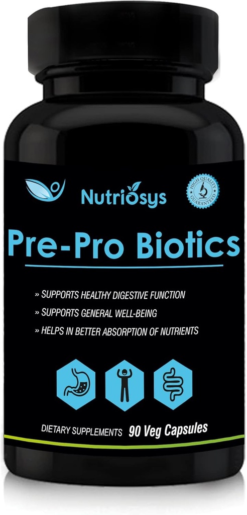 Pre and Probiotics for Men | Supports Digestive Health, Gut Balance & Immune Function | Prebiotics and Probiotics for Women & Adults | Daily Pre Probiotic Supplement – 90 Veggie Capsules