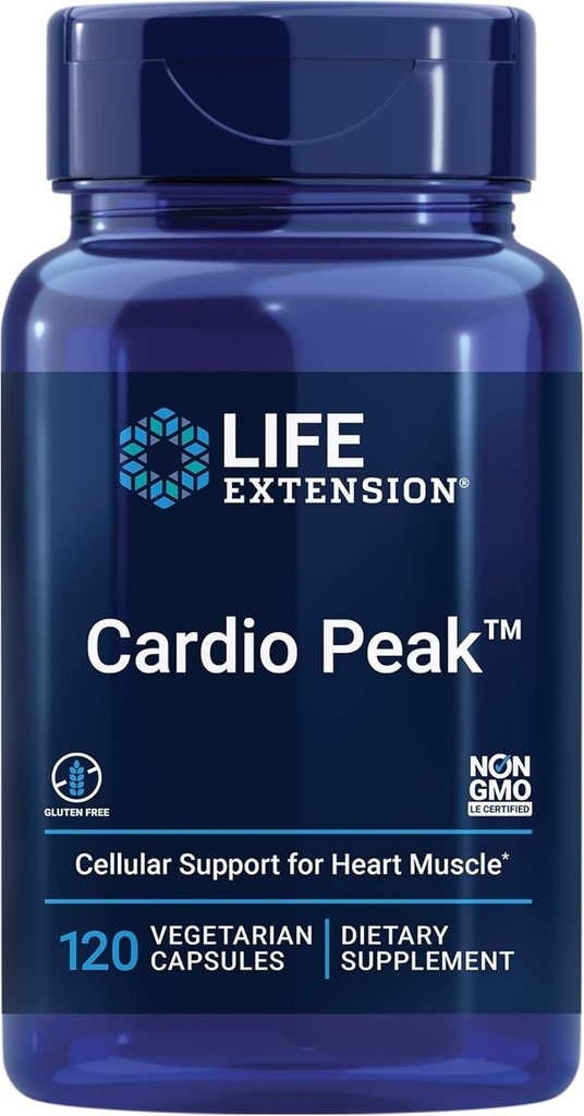 Life Extension Cardio Peak - Hawthorn Extract (Leaf, Flower, Stem) Supplement with Arjuna Extract for Heart Health Support - Twice Daily - Gluten Free, Non-GMO, Vegetarian - 120 Capsules