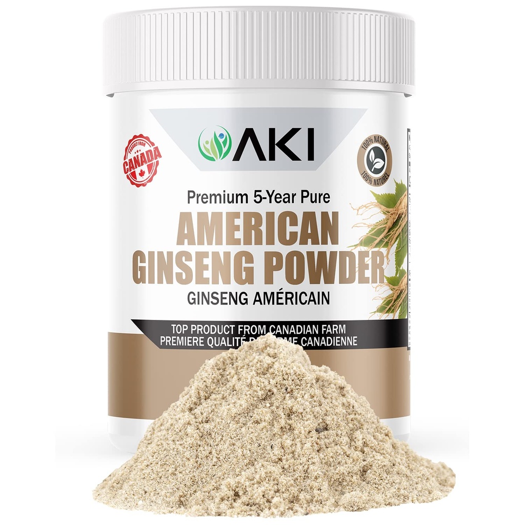 AKI American Ginseng Powder με 4% Ginsenosides - Ιδανικό με καφέ, Ποτά Όπως Smoothies - Συσκευασία 1 (1,5oz/42,5g)