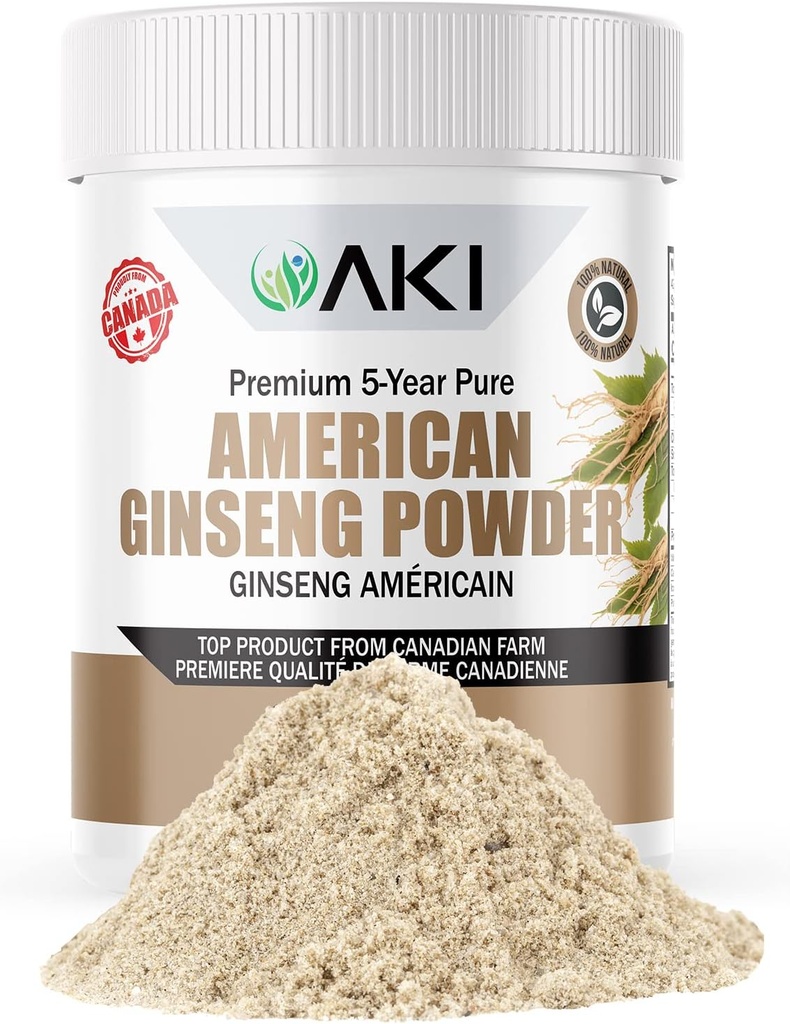 AKI American Ginseng Powder με 4% Ginsenosides - Ιδανικό με καφέ, Ποτά Όπως Smoothies - Συσκευασία 1 (1,5oz/42,5g)