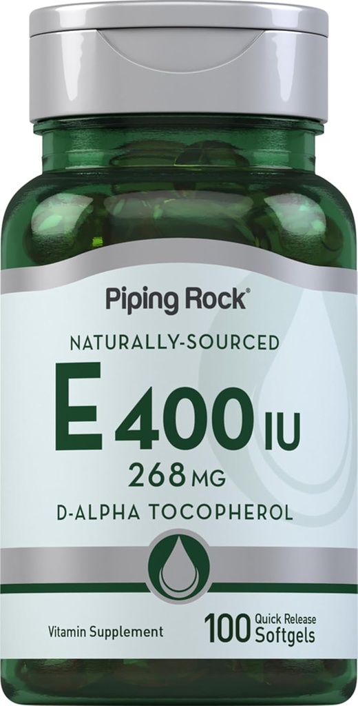 Piping Rock Vitamin E 400 IU Softgels | 268mg | 100 Softgel Capsules | D-Alpha Tocopherol | Non-GMO, Gluten Free Supplement