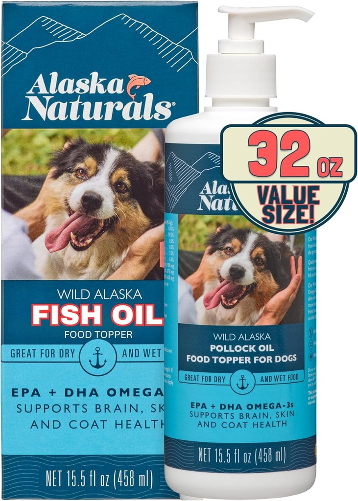 Alaska Naturals Wild Alaska Fish Oil Supplement for Dogs Skin and Coat with EPA DHA Omega 3 Λιπαρά Οξέα Βιώσιμα Υγρά Τρόφιμα Topper 32 oz. Αντλία