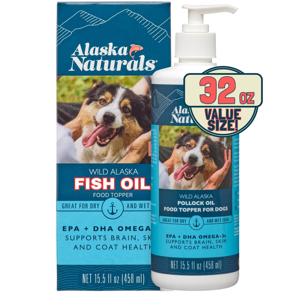 Alaska Naturals Wild Alaska Fish Oil Supplement for Dogs Skin and Coat with EPA DHA Omega 3 Λιπαρά Οξέα Βιώσιμα Υγρά Τρόφιμα Topper 32 oz. Αντλία