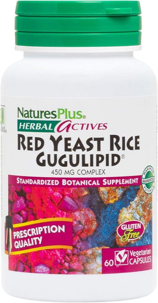 NaturesPlus Red Yeast Rice Gugulipid Complex - 450 mg, 60 Vegan Capsules - Prescription Quality Herbal Supplement, Cholesterol Support - Vegetarian, Gluten-Free - 60 Servings