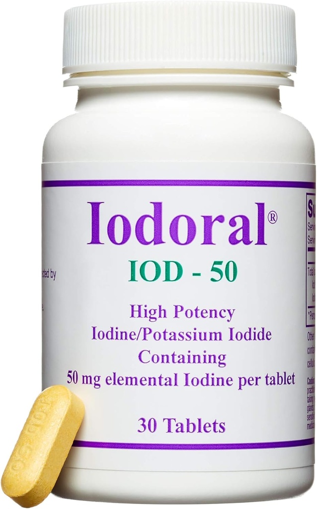 Optimox Iodoral 50 mg Συμπλήρωμα - Δισκία ιωδιούχου καλίου, Ιώδιο υψηλής ισχύος, Συμπληρώματα Υποστήριξης Θυρεοειδούς, Λύση ιωδίου Λούγκολ - 30 Μέτρα