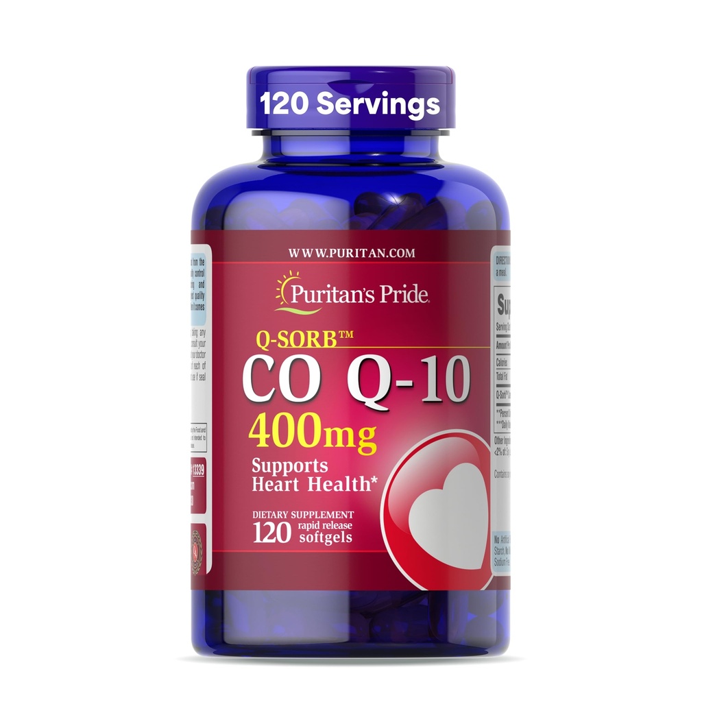 Puritan's Pride Coenzyme CoQ10 400mg, Συμπλήρωμα διατροφής για την υγεία της καρδιάς, την πίεση του αίματος, την υγεία των στοματικών ούλων, και την υγιή υποστήριξη γήρανσης, 120 ημέρες προσφοράς, ταχεία απελευθέρωση Softgels