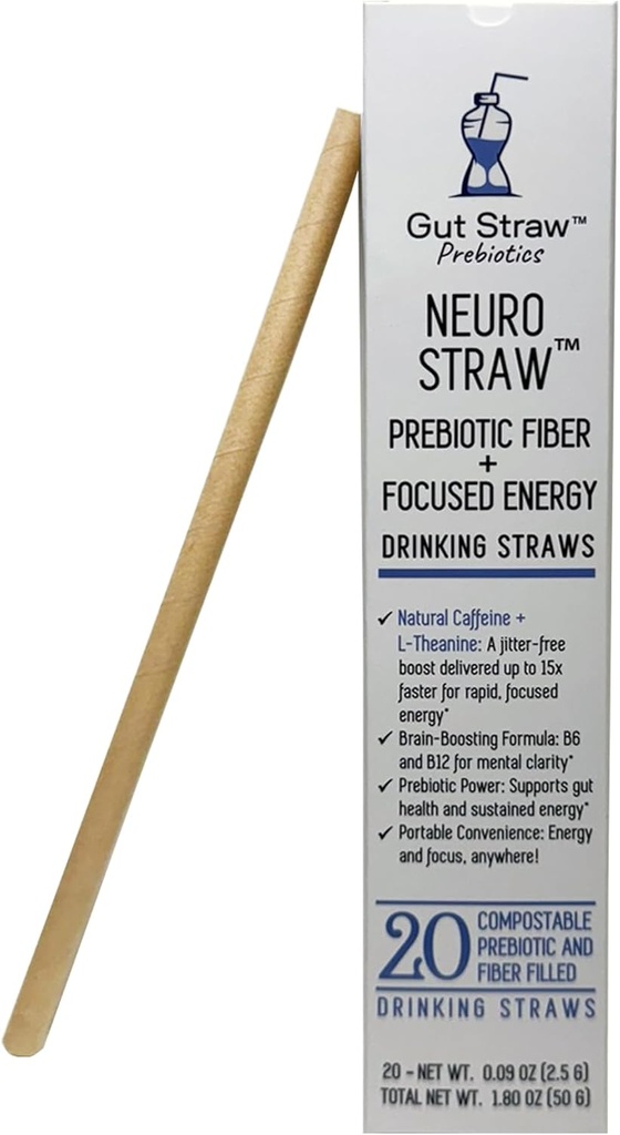 Neuro Straw by Gut Straw - Natural Caffeine, L-theanine, B Vitamins & Prebiotic Fiber in an Eco-friendly Straw