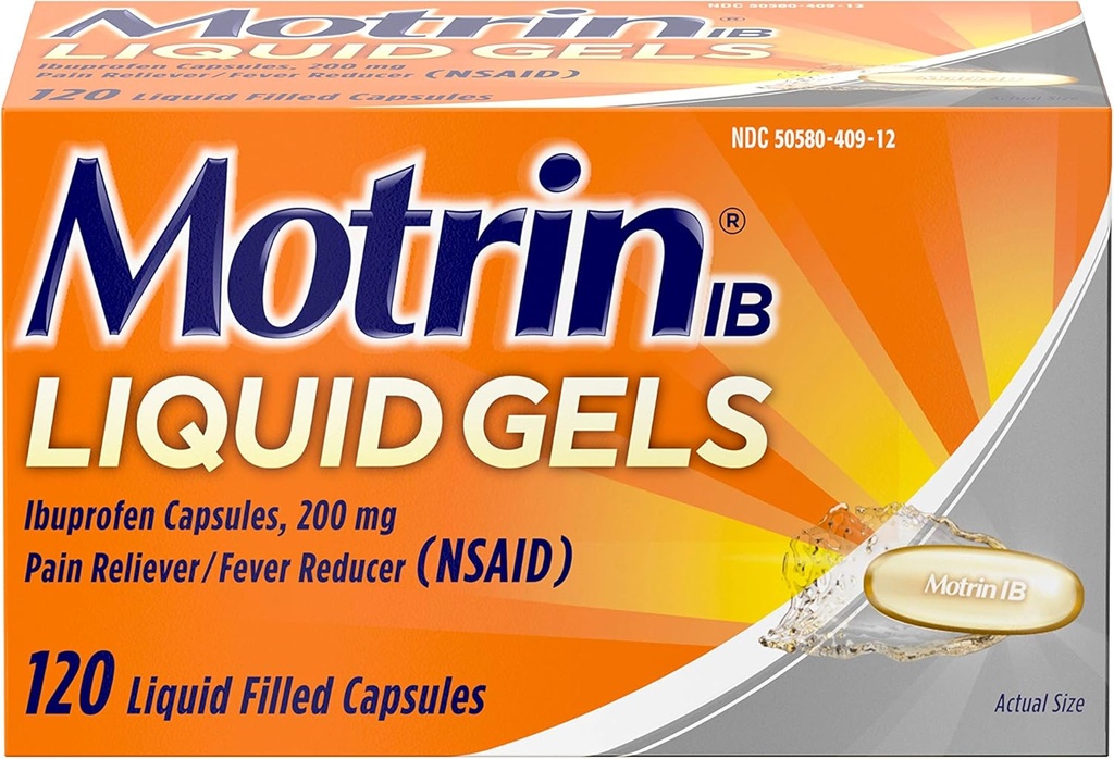 Motrin IB 200mg Ibuprofen Liquid Gel Pain Reliever/Fever Reucer για Aches & Pain, 120 ct