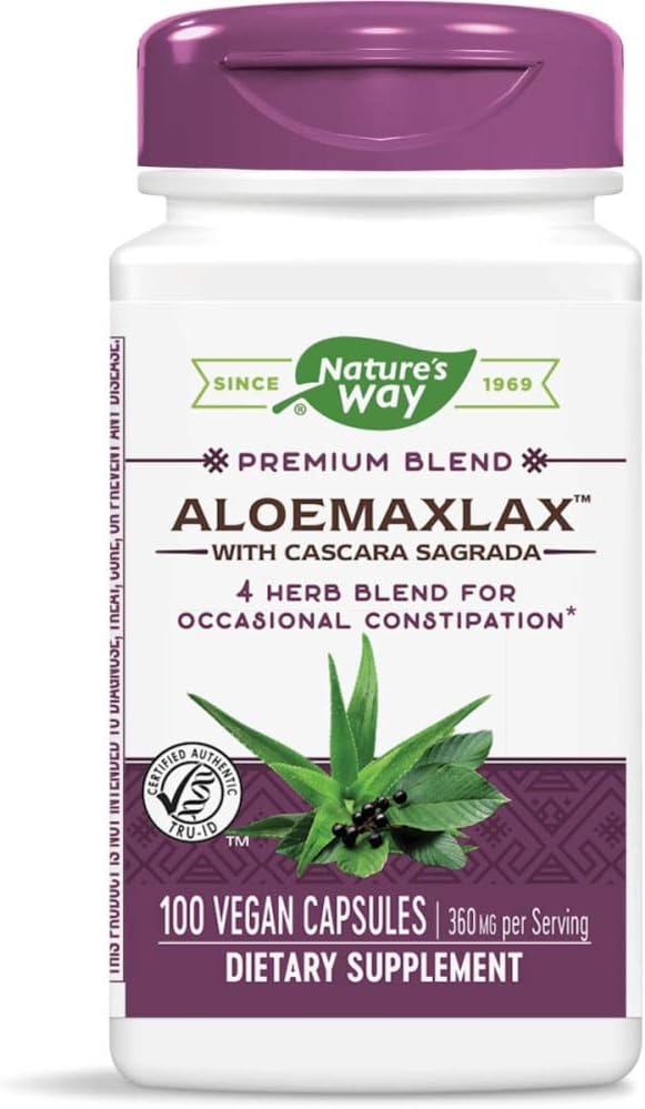 Nature's Way AloeMaxLax με Cascara Sagrada, Περιστασιακή ανακούφιση δυσκοιλιότητας*, 100 Vegan κάψουλες