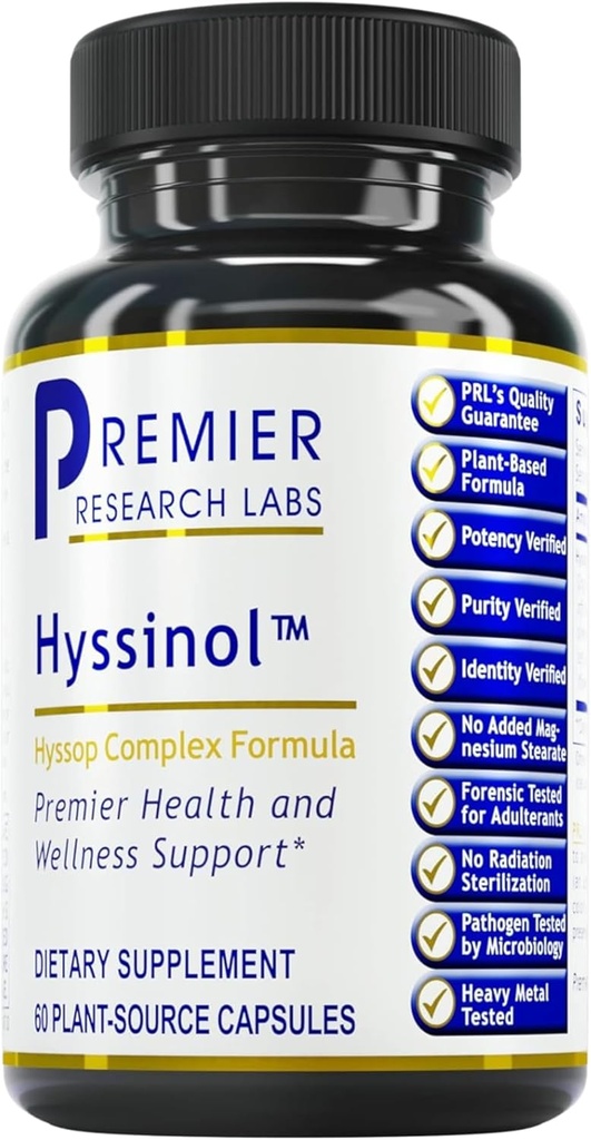 Premier Research Labs Hyssinol - Hyssop Herb, Hyssop Capses, Wellness Pills με Βιολογικό Ξηρό Βότανο Hyssop, Συμπλήρωμα διατροφής με Πράσινο Τσάι, Αντιοξειδωτική Υποστήριξη - 60 Χορτοφαγικές Κάψουλες