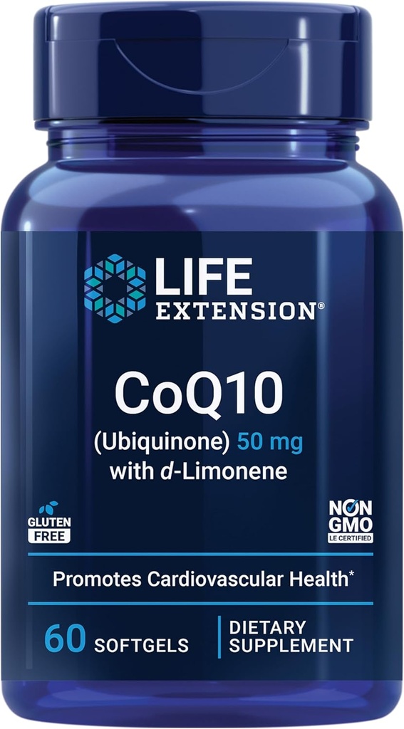 Life Extension Super-Absorbable CoQ10 (Ubiquinone) με d-Limonene, Heart Health Supplement, ανακουφίζει Γενική Κόπωση, οξειδωτικό άγχος Άμυνας, 50 mg, μη-GMO, Gluten-free, 60 softgels