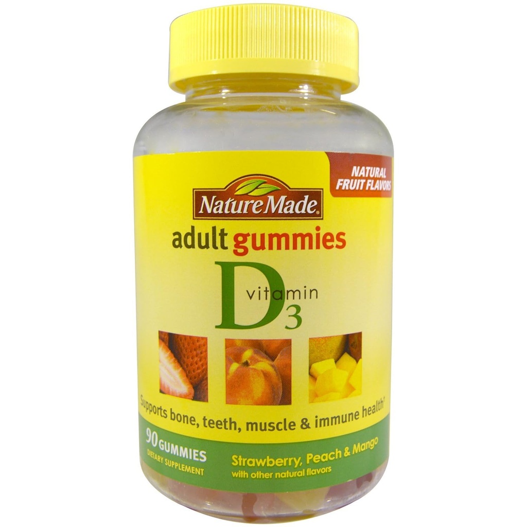 Nature Made Vitamin D 3 Adult Gummies Φράουλα - Ροδάκινο & Μάνγκο, 90 Gummies, 3 Count