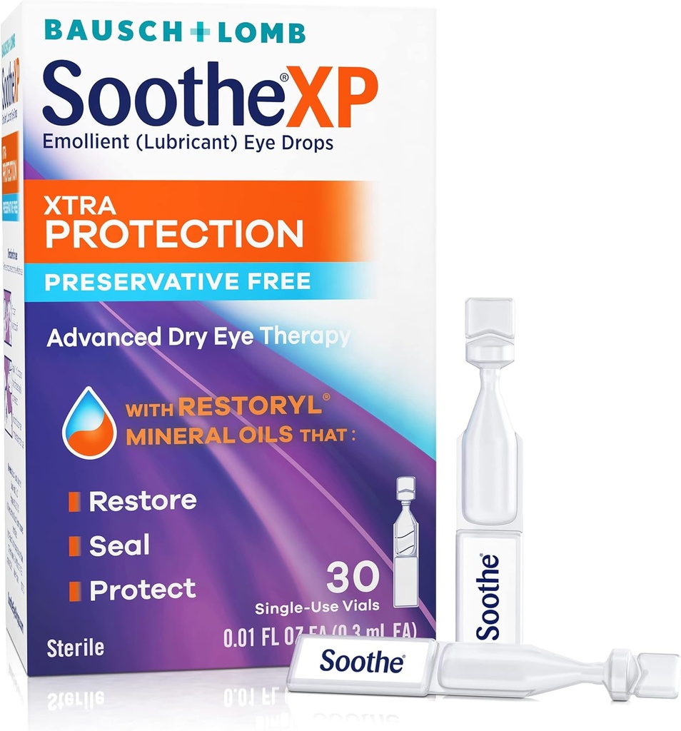 Soothe XP Preservative Free Eye Drops, Xtra Protection Lubricating Eye Drops for Dry Eyes, Relieves Irritation & Protects Against Tear Loss, Advanced Dry Eye Therapy, Single Use Vials, 30 Count