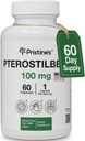 PRISTINE'S Pterostilbene 100mg Αντιγήρανση Συμπληρώματα Κάψουλες - 60 Ημέρα Προμήθεια - Πνεύμονα Υγεία & Διανοητική Καθαρότητα Αντιοξειδωτικό - Υψηλή Βιοδιαθεσιμότητα Vegan Non GMO