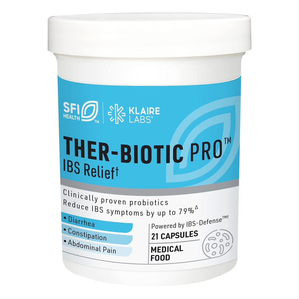 Klaire Labs SFI Health Ther-Biotic Pro IBS Relief for Women & Men - Πρεβιοτικά & Προβιοτικά για IBS & Digestive Health - Ease Occasional Bloating, Constipation & Discomfort (21 Κάψουλες)