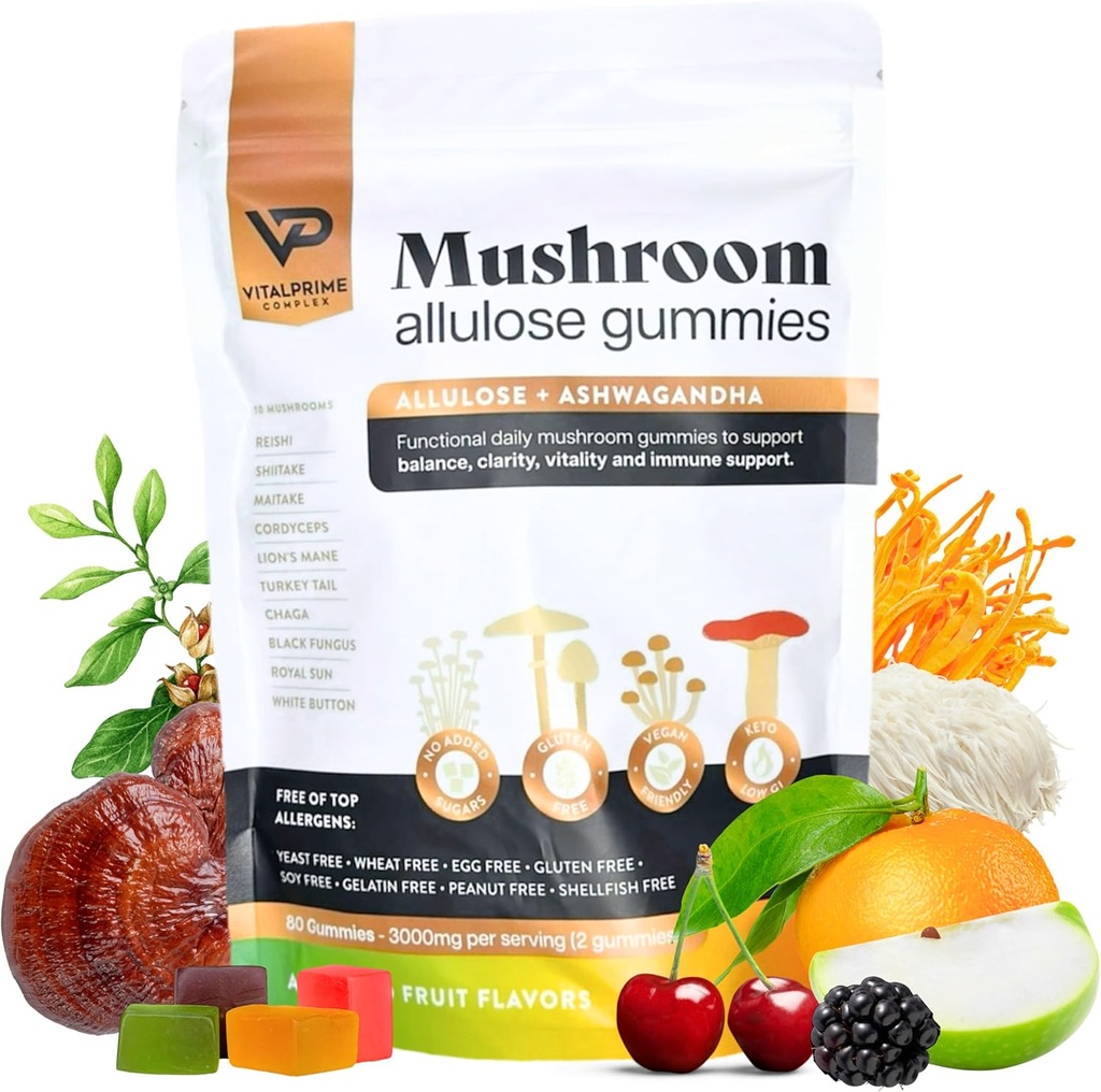 Χωρίς ζάχαρη Ashwagandha & Mushroom Gummies συμπλήρωμα 
