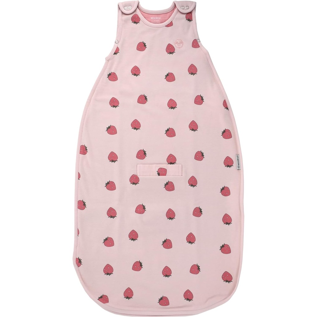 Woolino Merino Μαλλί και οργανικό βαμβάκι Ultimate Baby Sleep Sack - 4 Season Baby Wearable Κουβέρτα - Two-Way Zipper ρυθμιζόμενη τσάντα ύπνου - Universal Size (2-24 Μήνες) - Φράουλα