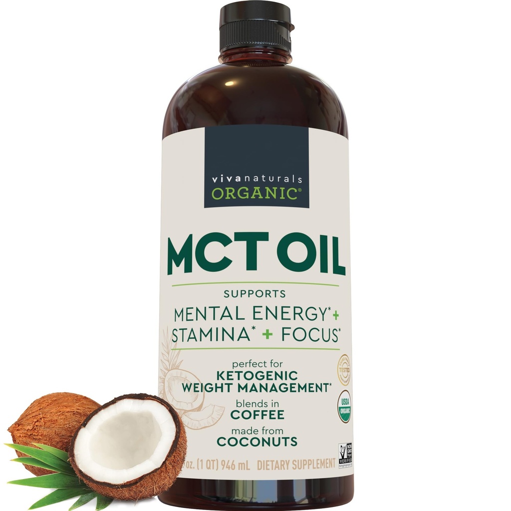 Βιβα Φυσικά Βιολογικά MCT Λάδι, 32 fl oz – MCT Λάδι για καφέ, USDA Βιολογικό, μη ΓΤΟ, Παλαιό Πιστοποιημένο & Κετό Φιλικό, Υποστηρίζει Ενέργεια & Διανοητική Καθαρότητα