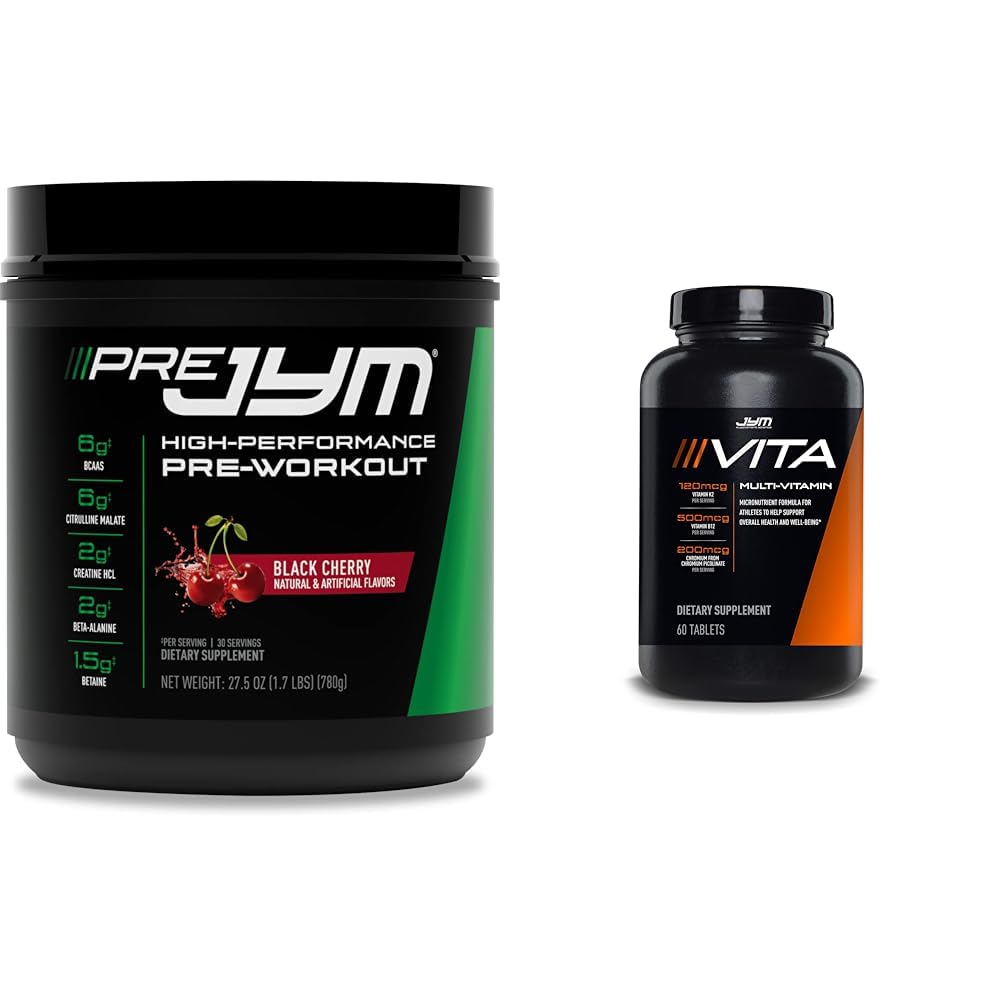 JYM Supplement Science PRE JYM 30 Σερβίρει - Black Cherry & Vita JYM Sports Πολυβιταμίνη & Ορυκτή Υποστήριξη, Βιταμίνη A, C, B6, B12, E, K, Boron, Βιοτίνη, Κάλιο 60 Δισκία