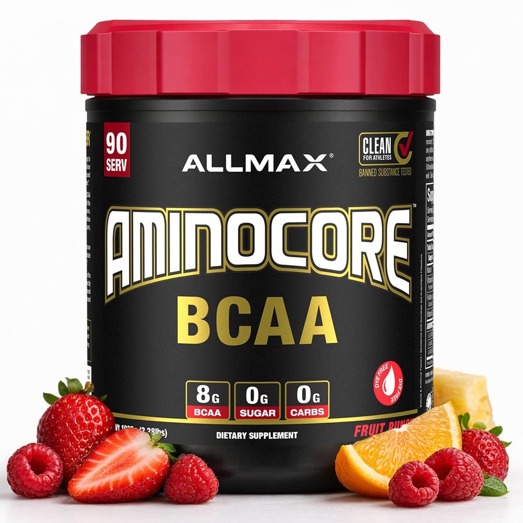 ALLMAX AMINOCORE BCAA Powder for Workout Muscle Recovery & Increased Endurance - Sugar Free, No Fillers 8.18 Grams Bcaas Amino Acids, B Vitamins for Women and Men- 90 Servings | Fruit Punch, 1035g