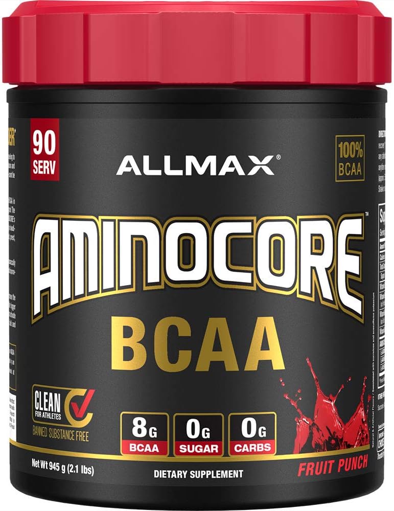 ALLMAX Nutrition AMINOCORE BCAA, Fruit Punch - 945 g Powder - 8.18 Grams of Branched Chain Amin Acids Per Serving - with B Vitamins - No Fillers or Non-BCAA Aminos - Sugar Free - 90 Servings