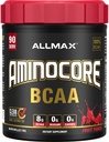 ALLMAX Διατροφή AMINOCORE BCAA, Φρούτα Punch - 945 g Κόνις - 8,18 γραμμάρια Διαχωρισμένης Αλυσίδας Αμίν Οξέα ανά σερβίρισμα - με Βιταμίνες Β - Χωρίς πληρωτικά ή μη BCAA Aminos - Χωρίς ζάχαρη - 90 Σερβιέτες