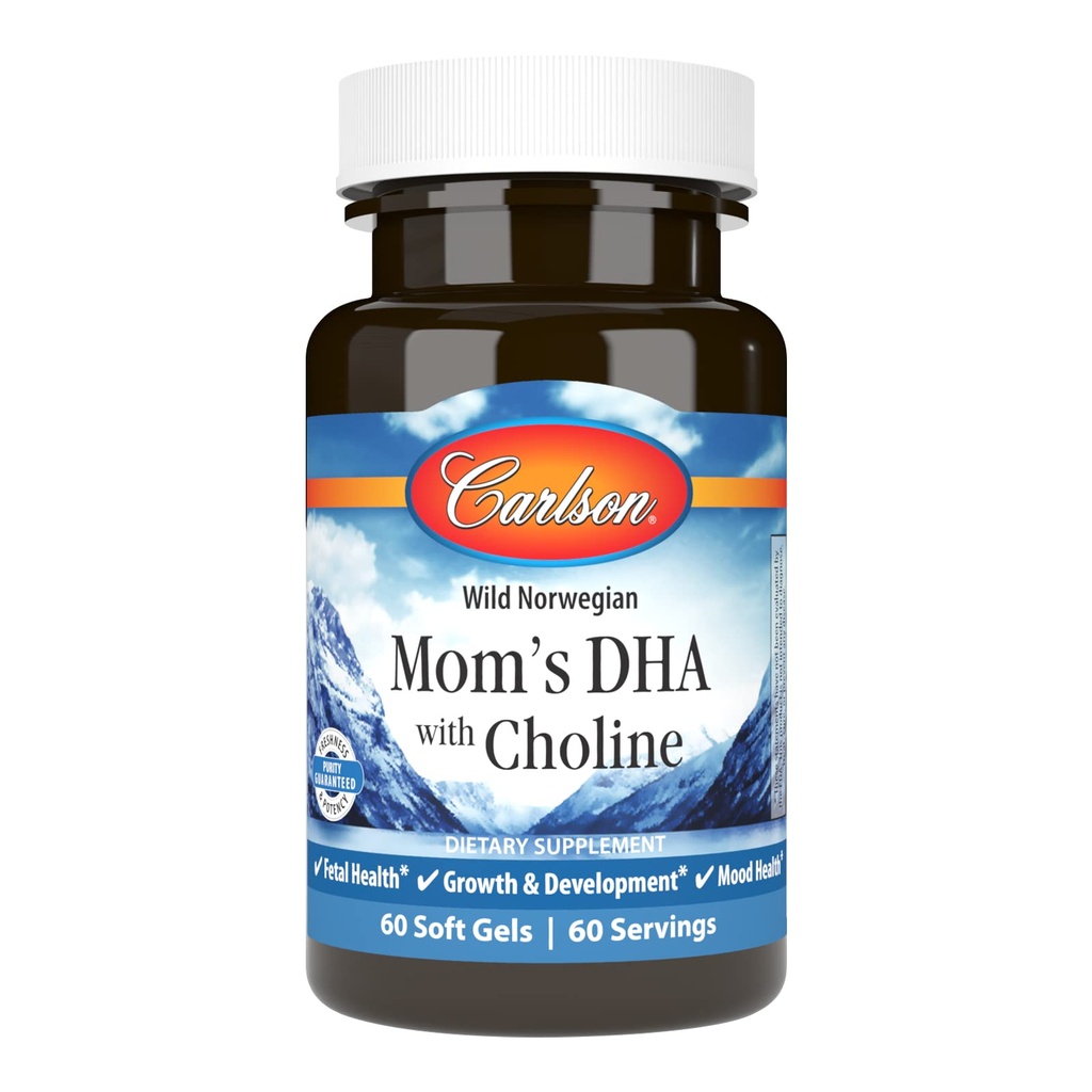 Carlson - DHA της μαμάς με Choline, 3:1 DHA προς EPA Ratio Βρέθηκαν στο μητρικό γάλα, την ανάπτυξη και την ανάπτυξη, 60 Softgels