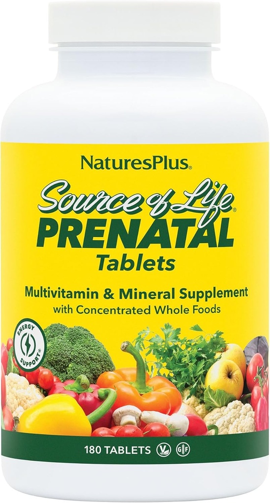 Natures Plus Source of Life Prenatal - 800 mcg Folate, 180 χορτοφαγικά δισκία - Όλα τα φυσικά προγεννητική βιταμίνη & ορυκτά με σίδηρο & ασβέστιο - Βέλτιστη υγεία & ενέργεια - Χωρίς γλουτένη - 90 εξυπηρετούν