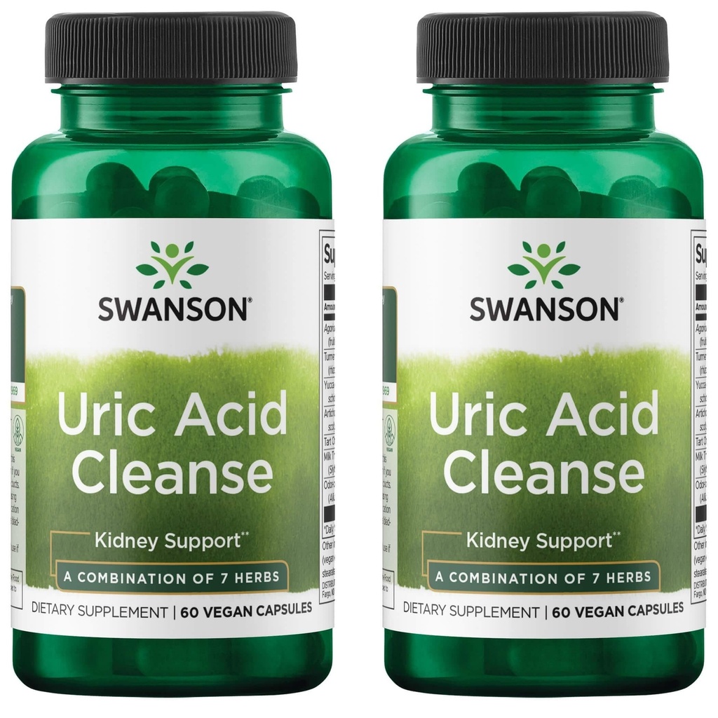 Swanson Uric Acid Cleanse - Φυσικό συμπλήρωμα για την προώθηση της υποστήριξης των νεφρών - Χαρακτηριστικά ενός ισχυρού συνδυασμού των 7 βότανα - (60 κάψουλες λαχανικά) 2 Pack