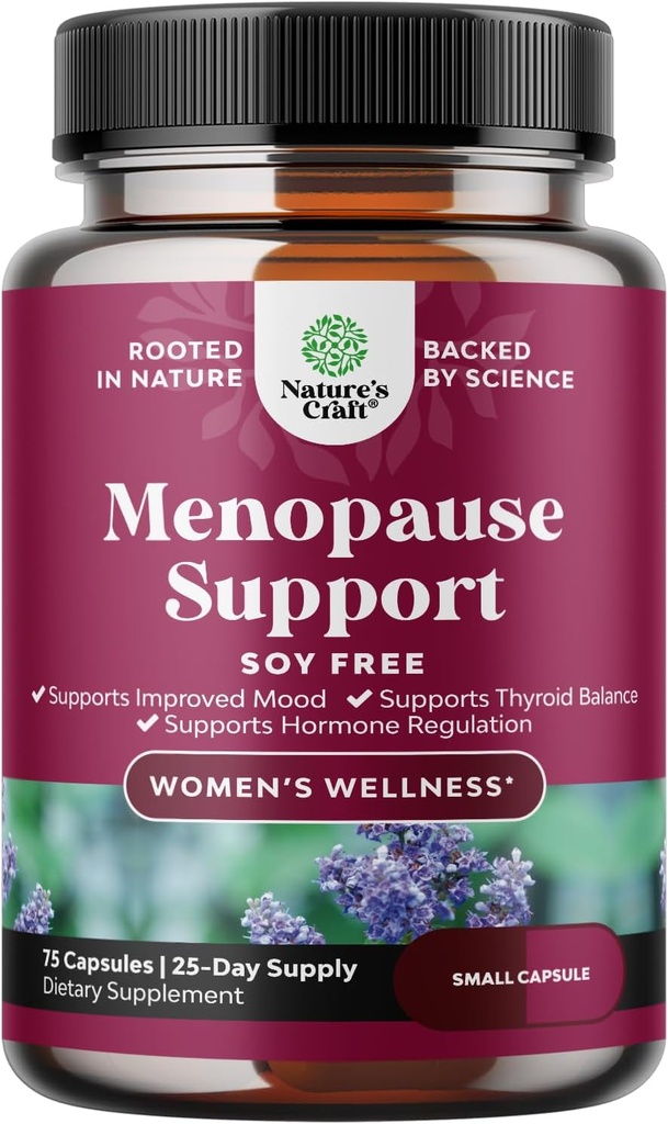 Complete Herbal Menopause Supplement for Women - Soy Free Female Hormone Balance Capsules for Night Sweats Hot Flashes & Mood Swings with Dong Quai, Chaste Berry & Black Cohosh Root - 75 Count Pack