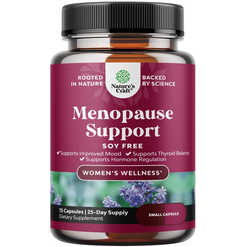 Complete Herbal Menopause Supplement for Women - Soy Free Female Hormone Balance Capsules for Night Sweats Hot Flashes & Mood Swings with Dong Quai, Chaste Berry & Black Cohosh Root - 75 Count