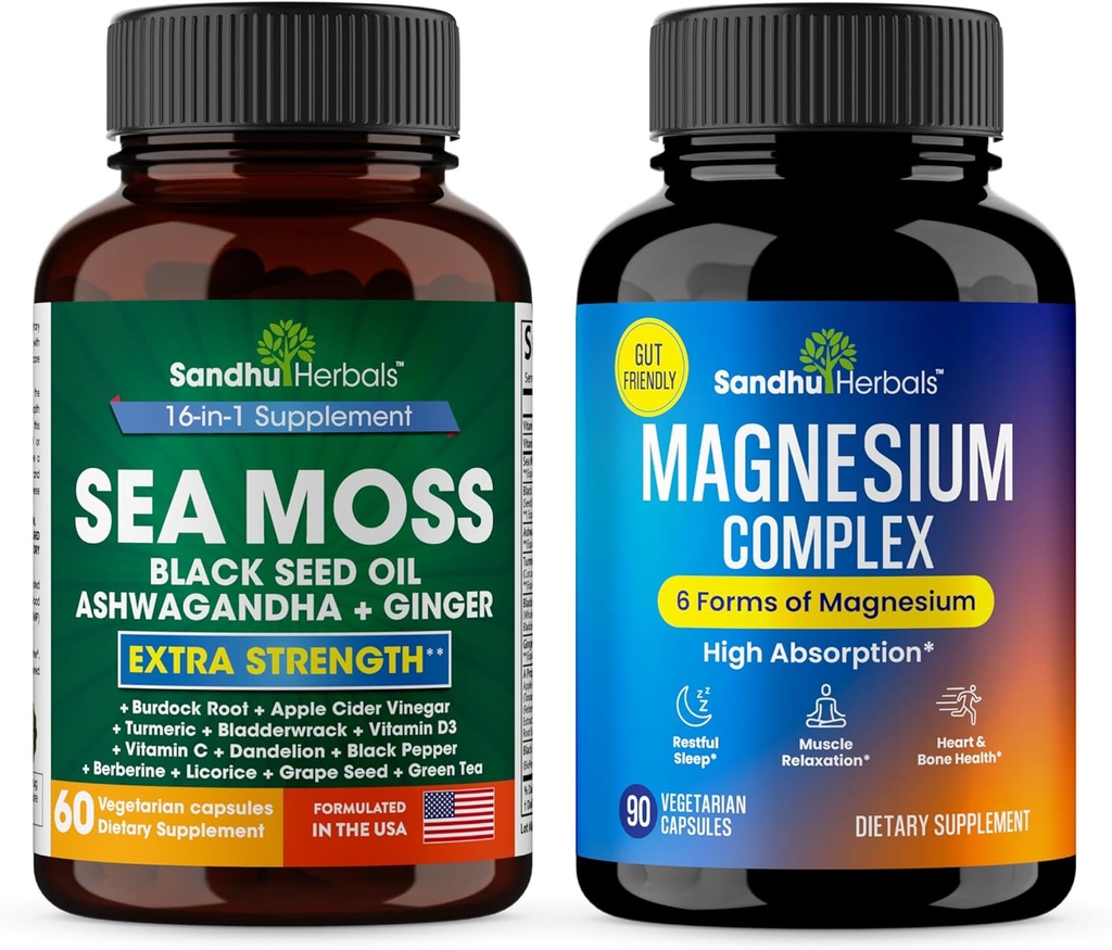 SANDHUHERBALS Shandhu Herbals Sea Moss & Magnesium 6 in 1 Complex Supplement Combo 