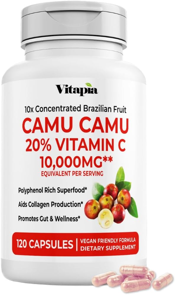 Organic Camu Camu Extract 20% Κάψουλες βιταμίνης C - Ανοσοποιητικό, Κολλαγόνο, Υποστήριξη Μεταβολισμού - 120 Κάψουλες Veggie - Μη ΓΤΟ, Χωρίς Γλουτένη, Συμπλήρωμα Vegan