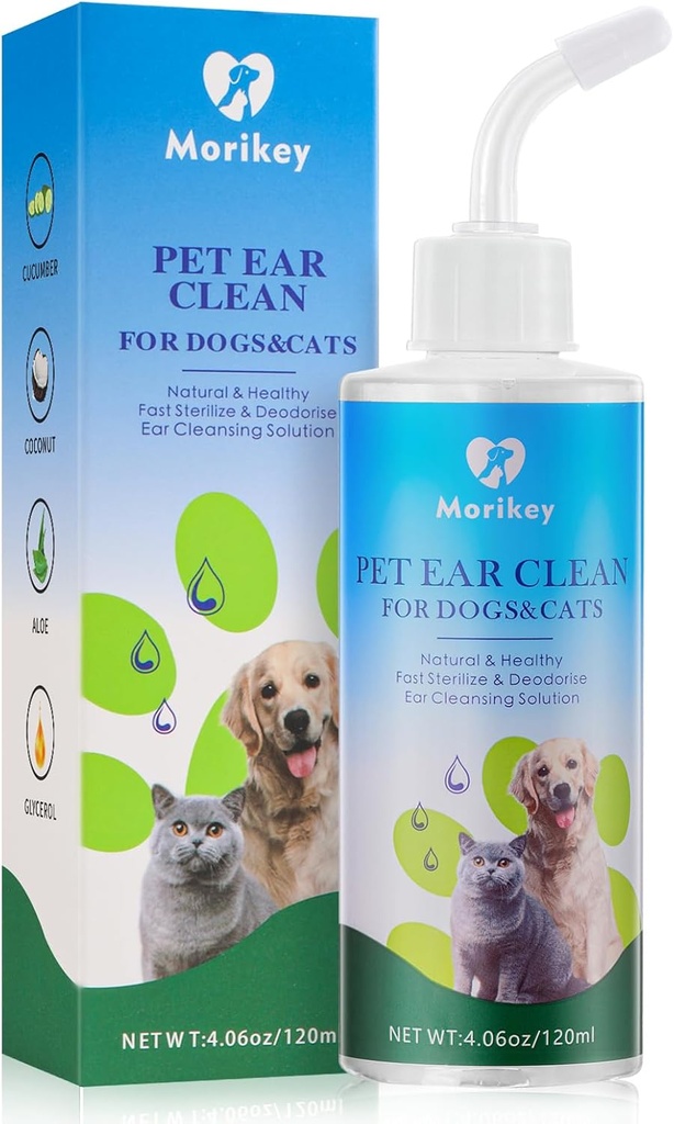 Pet Ear Cleaner Solution for Dogs & Cats, Nature Dog Ear Drops Βοηθά στην εξάλειψη Odor Relieve Soothe Itchiness - 4.06oz/120ml