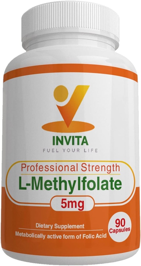INVITA L-Methylfolate - Επαγγελματική Δύναμη Ενεργό Φολικό Μεθύλιο - 5-MTHF συμπλήρωμα για την ενέργεια, Mood & ανοσοποιητική υποστήριξη - Μη ΓΤΟ, Χωρίς γλουτένη, Χωρίς πληρωτικά (5 Mg)