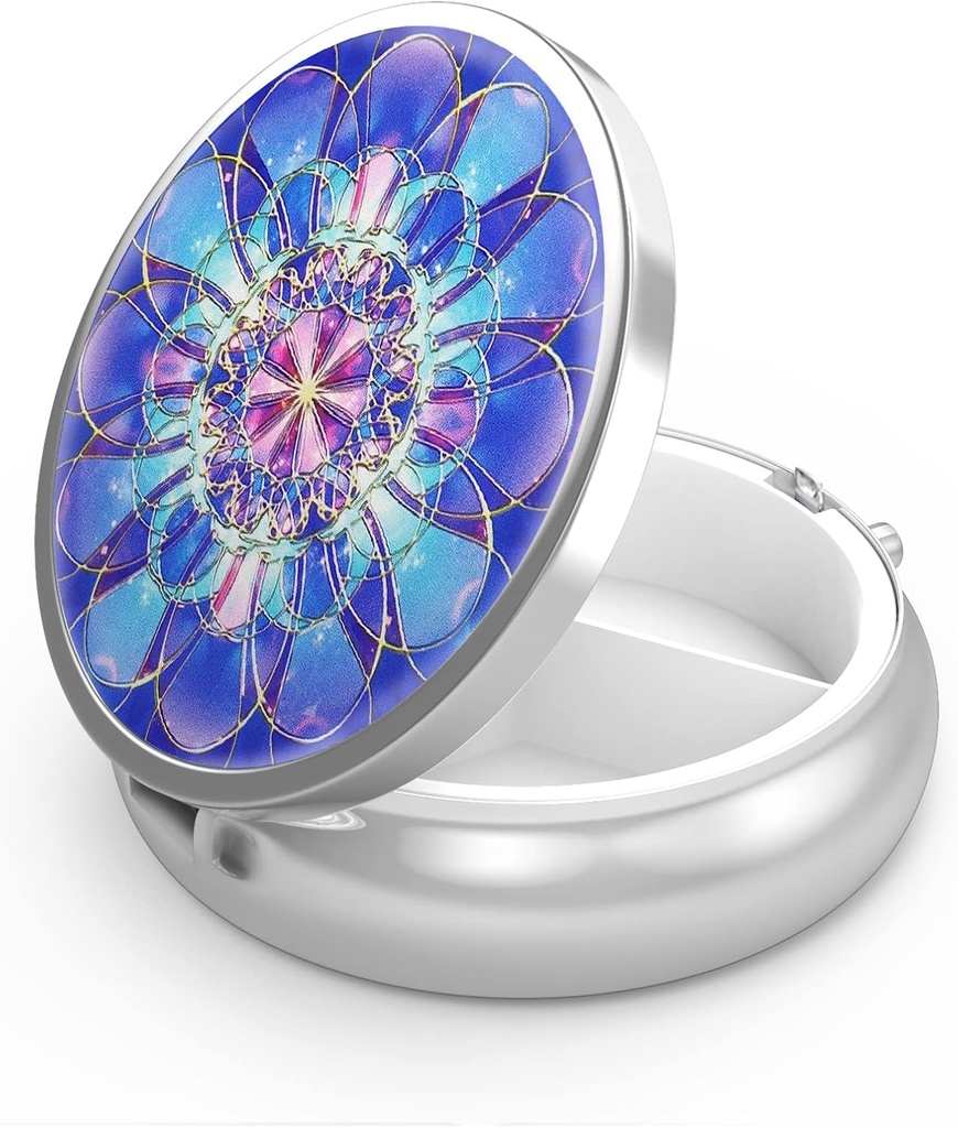 Κουτί χαπιών 3 Διαμέρισμα μικρή θήκη χαπιών, Πόρτο για Pocket ή Purse Pill διοργανωτής χαπιών κάτοχος για να κρατήσει βιταμίνες, φαρμακευτική αγωγή, ιχθυέλαιο και συμπληρώματα (Mandala Ναυτικό μπλε)