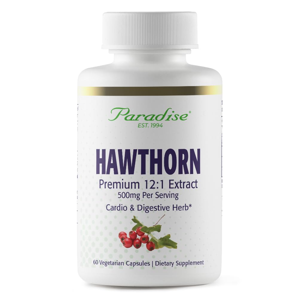 Paradise Herbs Hawthorn Berry, Active Whole Spectrum Extract, Super Poent, Ultra Pure, Vegan, Non-GMO, Gluten Free, 60 κάψουλες χορτοφάγων