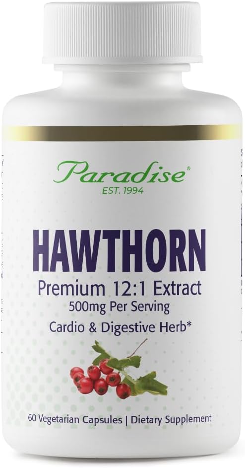Paradise Herbs Hawthorn Berry, Active Whole Spectrum Extract, Super Potent, Ultra Pure, Vegan, Non-GMO, Gluten Free, 60 Vegetarian Capsules