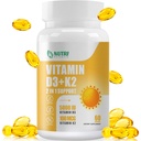 Βιταμίνη D3 K2 με MCT Oil, Βιταμίνη D3 5000 IU και K2 100mcg, Φόρμουλα 2 σε 1 για την υγεία των οστών και της καρδιάς, Χωρίς γλουτένη - 60 Count Softgels