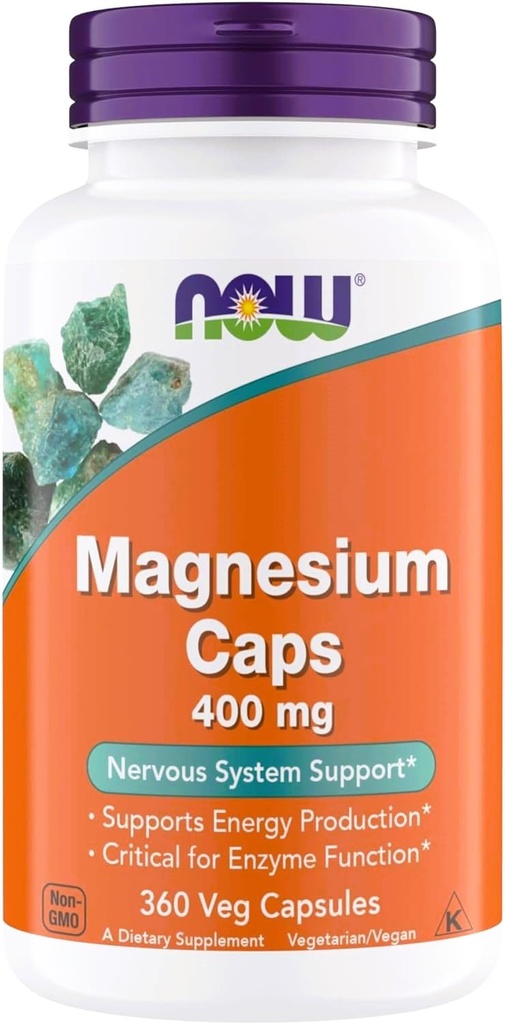 NOW Foods Supplements, Magnesium 400 mg, Supports Energy Production, Enzyme Function, Nervous System Support, 360 Veg Capsules
