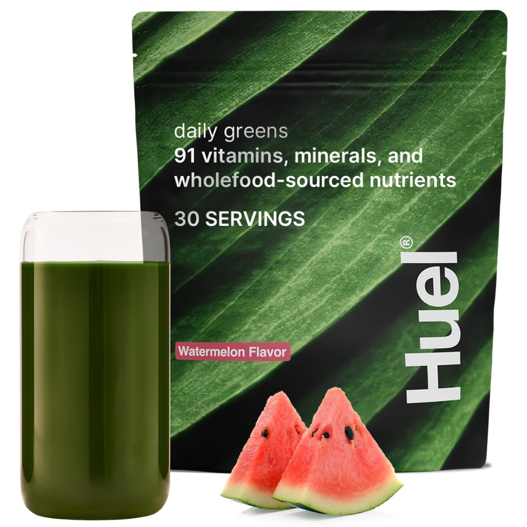 Huel Daily Greens Watermelon | Superfood Greens Powder | 91 Vitamins, Minerals, and Wholefood-Sourced Ingredients | Adaptogens, Antioxidants, Gut-Friendly Probiotics | 30 Servings