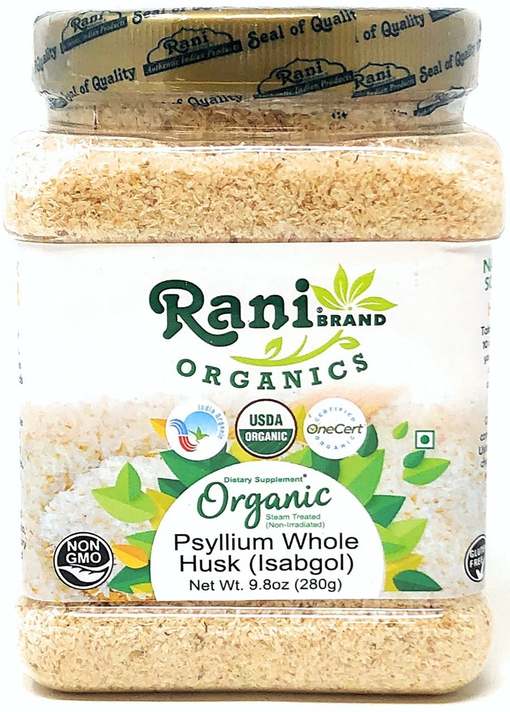 Rani Organics Psyllium Whole Husk Powder (Isabgol), συμπλήρωμα ινών διατροφής, USDA Organic 9.8oz (280g) PET Jar ~ Όλα τα φυσικά 
