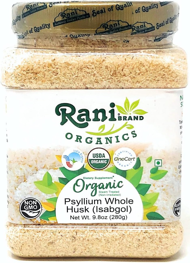 Rani Organics Psyllium Whole Husk Powder (Isabgol), συμπλήρωμα ινών διατροφής, USDA Organic 9.8oz (280g) PET Jar ~ Όλα τα φυσικά 